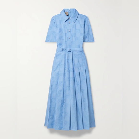 GUCCI
Belted pleated cotton Oxford-jacquard midi dress IT42 = US6 - Picture 4 of 11